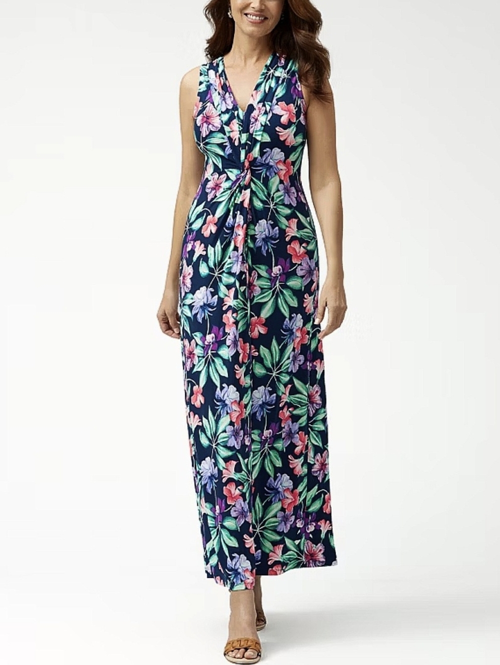 Tommy Bahama Navy Floral Maxi Dress with Pink & Green Accents